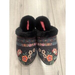 Johnny Was  Ardell Slippers Floral Black Velvet Sz 8M